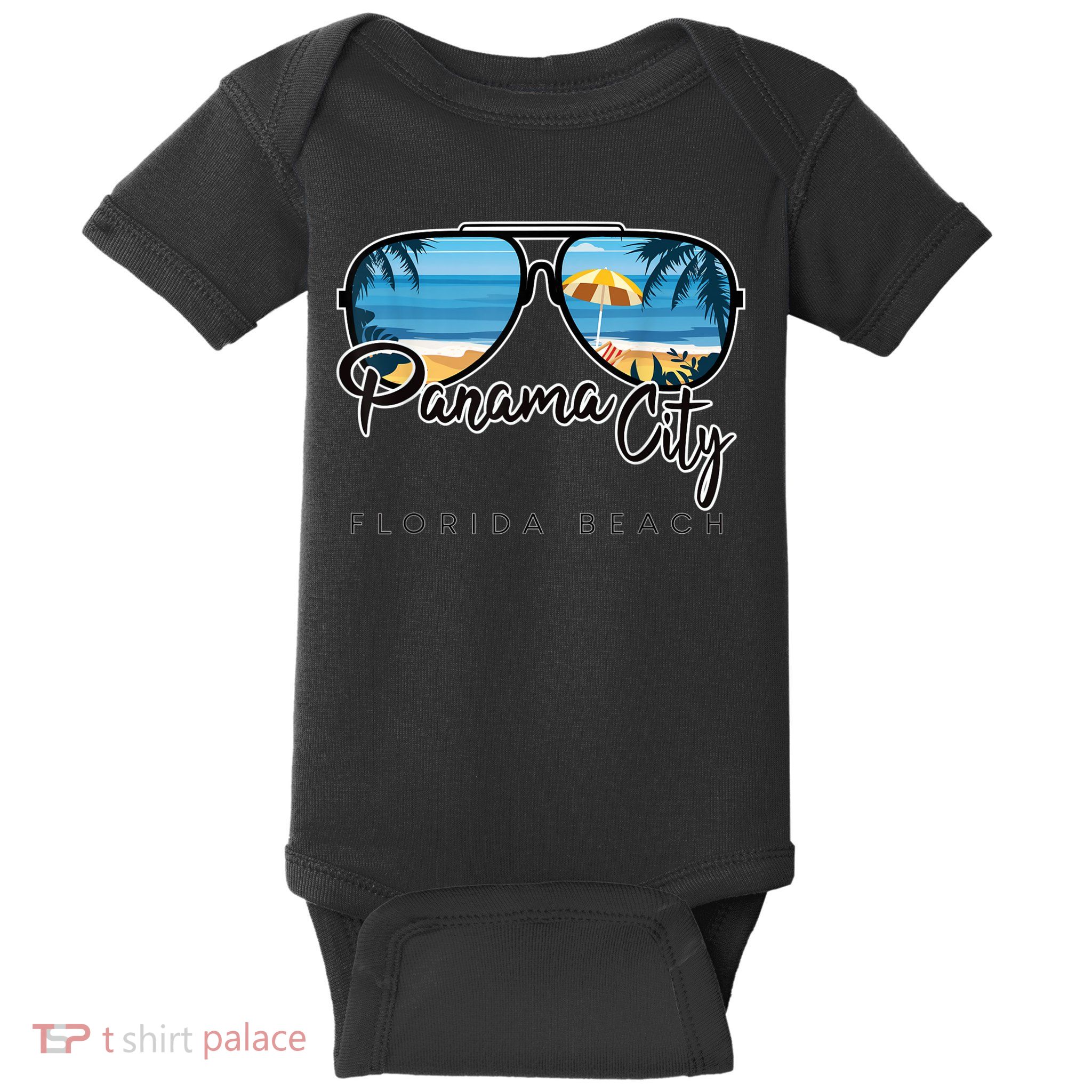 Panama City Beach Florida Palm Tree Sunglasses Souvenir Baby Bodysuit