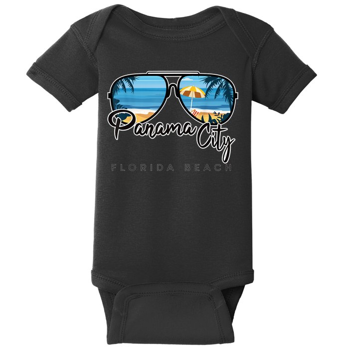 Panama City Beach Florida Palm Tree Sunglasses Souvenir Baby Bodysuit