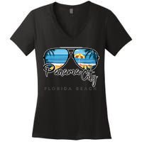 Panama City Beach Florida Palm Tree Sunglasses Souvenir Women's V-Neck T-Shirt