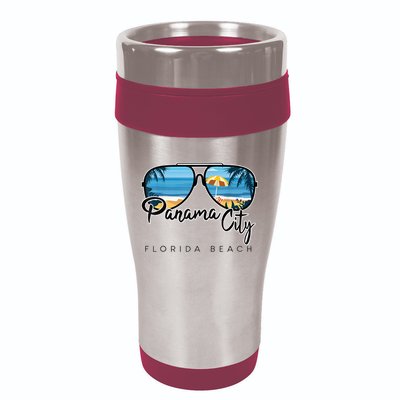 Panama City Beach Florida Palm Tree Sunglasses Souvenir 16oz Travel Tumbler