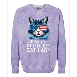 Proud Childless Cat Lady Usa Flag President 2024 Election Kamalaharris Colorblast Crewneck Sweatshirt