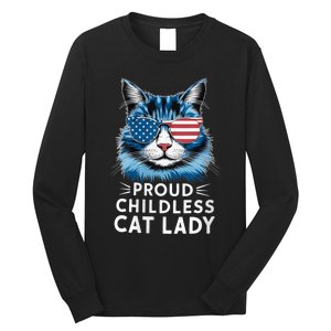 Proud Childless Cat Lady Usa Flag President 2024 Election Kamalaharris Long Sleeve Shirt