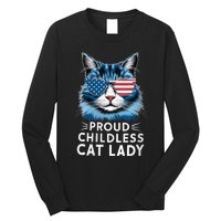 Proud Childless Cat Lady Usa Flag President 2024 Election Kamalaharris Long Sleeve Shirt