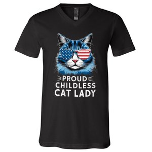 Proud Childless Cat Lady Usa Flag President 2024 Election Kamalaharris V-Neck T-Shirt