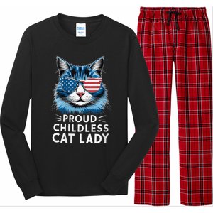 Proud Childless Cat Lady Usa Flag President 2024 Election Kamalaharris Long Sleeve Pajama Set