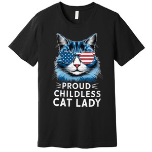 Proud Childless Cat Lady Usa Flag President 2024 Election Kamalaharris Premium T-Shirt