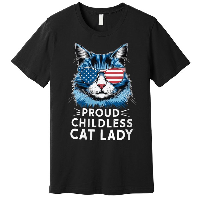 Proud Childless Cat Lady Usa Flag President 2024 Election Kamalaharris Premium T-Shirt