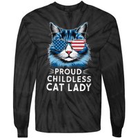 Proud Childless Cat Lady Usa Flag President 2024 Election Kamalaharris Tie-Dye Long Sleeve Shirt