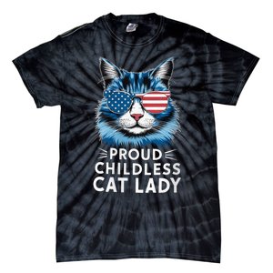 Proud Childless Cat Lady Usa Flag President 2024 Election Kamalaharris Tie-Dye T-Shirt