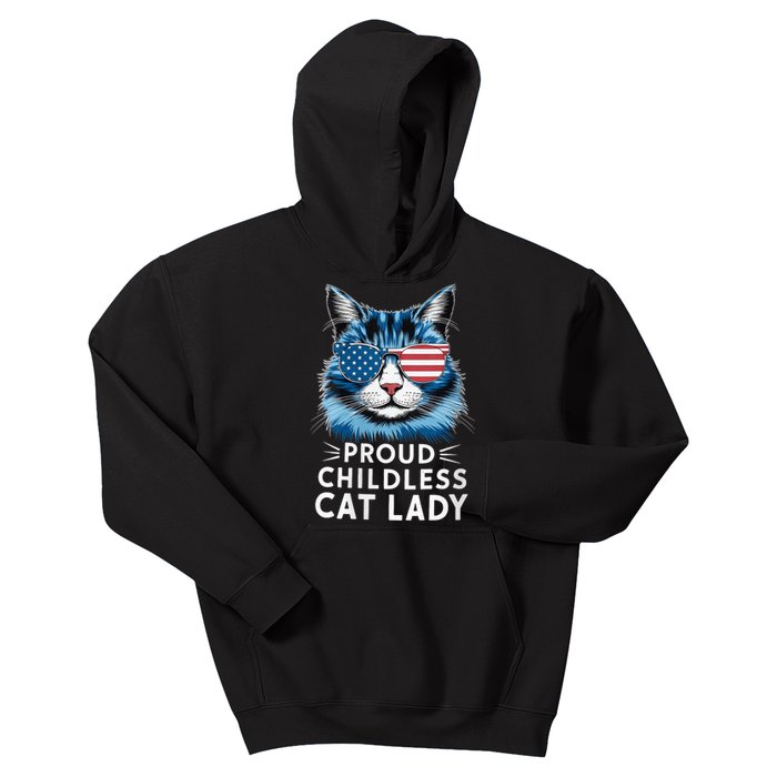 Proud Childless Cat Lady Usa Flag President 2024 Election Kamalaharris Kids Hoodie