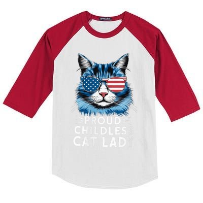 Proud Childless Cat Lady Usa Flag President 2024 Election Kamalaharris Kids Colorblock Raglan Jersey