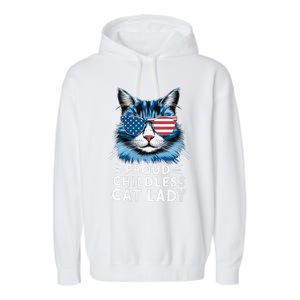 Proud Childless Cat Lady Usa Flag President 2024 Election Kamalaharris Garment-Dyed Fleece Hoodie