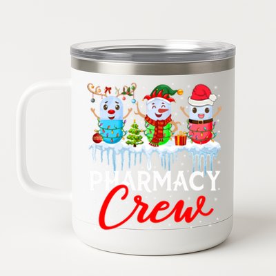 Pharmacy Crew Cute Xmas Lights Santa Reindeer Elf Pharmacist Great Gift 12 oz Stainless Steel Tumbler Cup