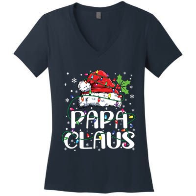 Papa Claus Christmas Lights Pajama Family Matching Women's V-Neck T-Shirt