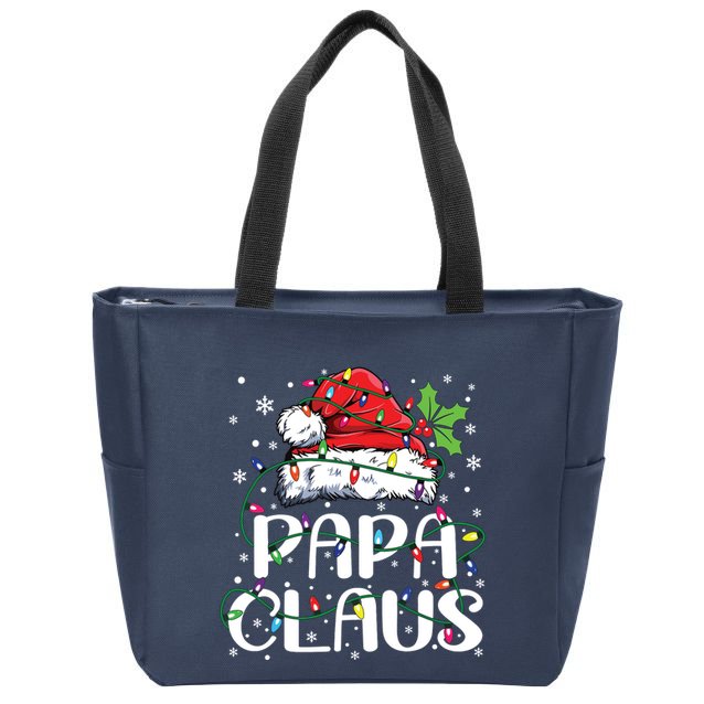 Papa Claus Christmas Lights Pajama Family Matching Zip Tote Bag
