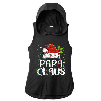 Papa Claus Christmas Lights Pajama Family Matching Ladies PosiCharge Tri-Blend Wicking Draft Hoodie Tank