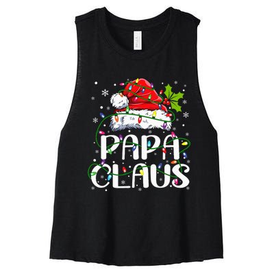 Papa Claus Christmas Lights Pajama Family Matching Women's Racerback Cropped Tank