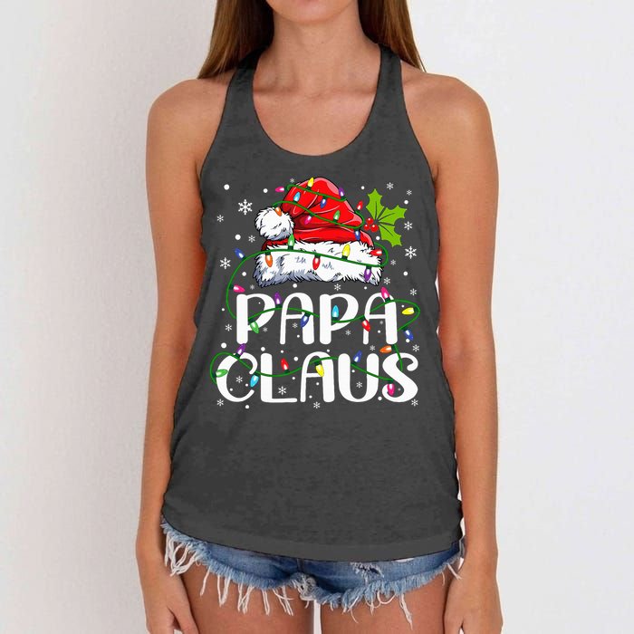 Papa Claus Christmas Lights Pajama Family Matching Women's Knotted Racerback Tank