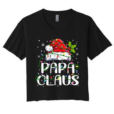 Papa Claus Christmas Lights Pajama Family Matching Women's Crop Top Tee