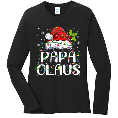 Papa Claus Christmas Lights Pajama Family Matching Ladies Long Sleeve Shirt