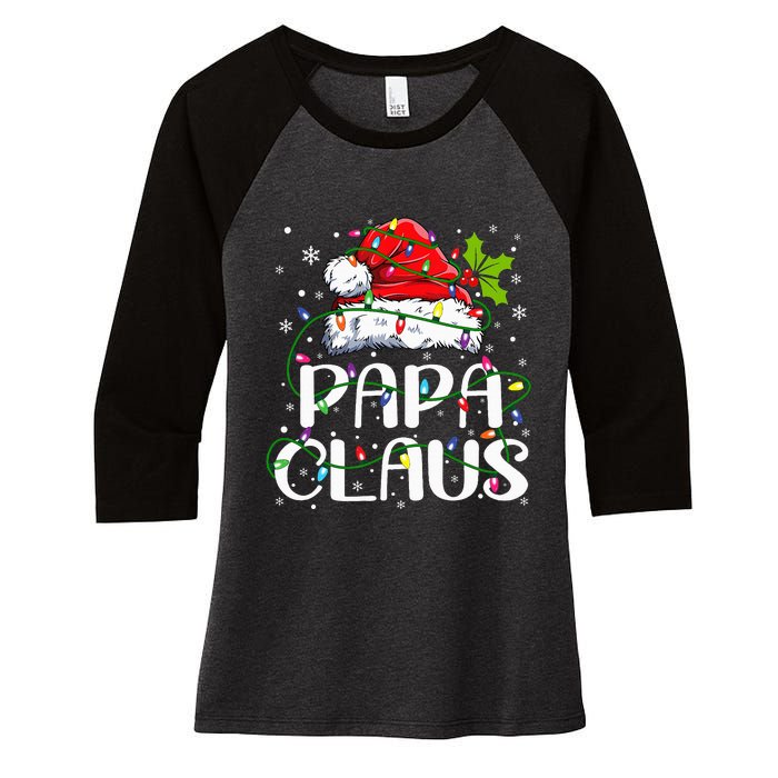 Papa Claus Christmas Lights Pajama Family Matching Women's Tri-Blend 3/4-Sleeve Raglan Shirt