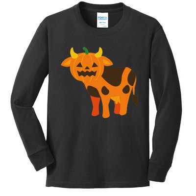 Pumpkin Cow Cute Farm Animal Design Kids Long Sleeve Shirt