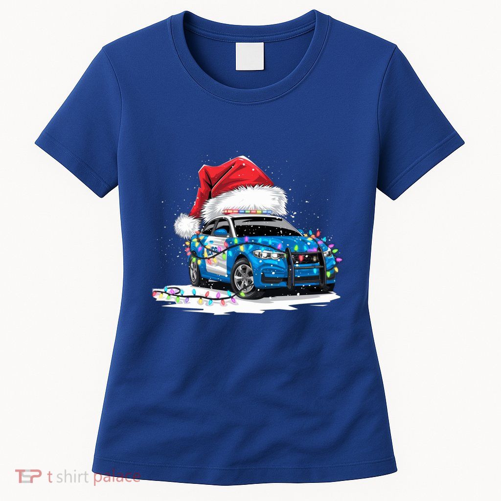 Police Cars Christmas Tree Lights Merry Christmas Xmas Tree Gift Women's T-Shirt