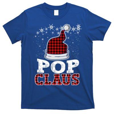 Pop Claus Christmas Santa Hat Buffalo Plaid Matching Family Cool Gift T-Shirt