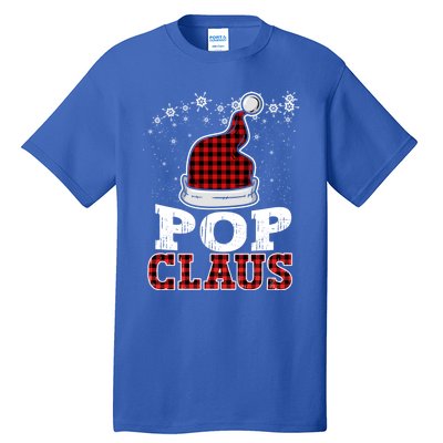 Pop Claus Christmas Santa Hat Buffalo Plaid Matching Family Cool Gift Tall T-Shirt