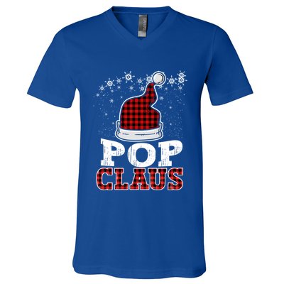 Pop Claus Christmas Santa Hat Buffalo Plaid Matching Family Cool Gift V-Neck T-Shirt