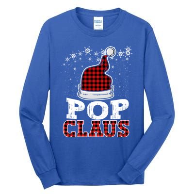 Pop Claus Christmas Santa Hat Buffalo Plaid Matching Family Cool Gift Tall Long Sleeve T-Shirt