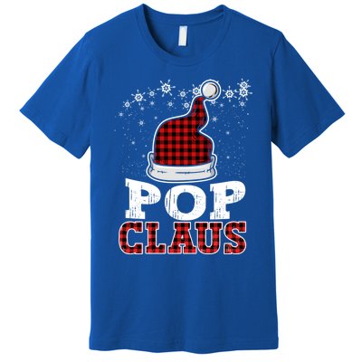 Pop Claus Christmas Santa Hat Buffalo Plaid Matching Family Cool Gift Premium T-Shirt