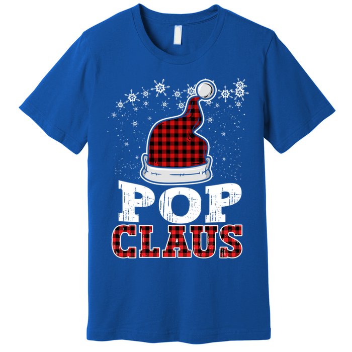 Pop Claus Christmas Santa Hat Buffalo Plaid Matching Family Cool Gift Premium T-Shirt