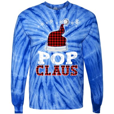 Pop Claus Christmas Santa Hat Buffalo Plaid Matching Family Cool Gift Tie-Dye Long Sleeve Shirt