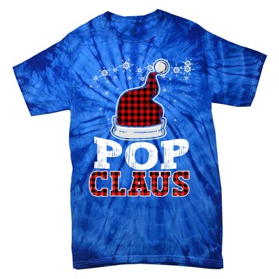 Pop Claus Christmas Santa Hat Buffalo Plaid Matching Family Cool Gift Tie-Dye T-Shirt