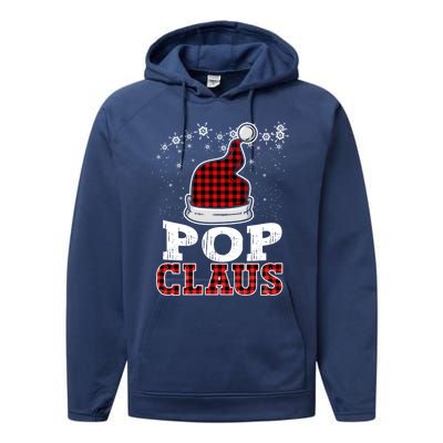 Pop Claus Christmas Santa Hat Buffalo Plaid Matching Family Cool Gift Performance Fleece Hoodie