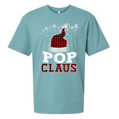 Pop Claus Christmas Santa Hat Buffalo Plaid Matching Family Cool Gift Sueded Cloud Jersey T-Shirt