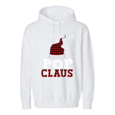 Pop Claus Christmas Santa Hat Buffalo Plaid Matching Family Cool Gift Garment-Dyed Fleece Hoodie