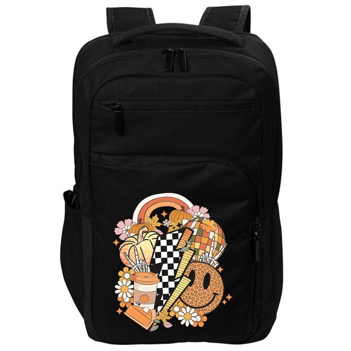 Pumpkin Coffee Cups Skeleton Groovy 70S Flowers Fall Autumn Gift Impact Tech Backpack