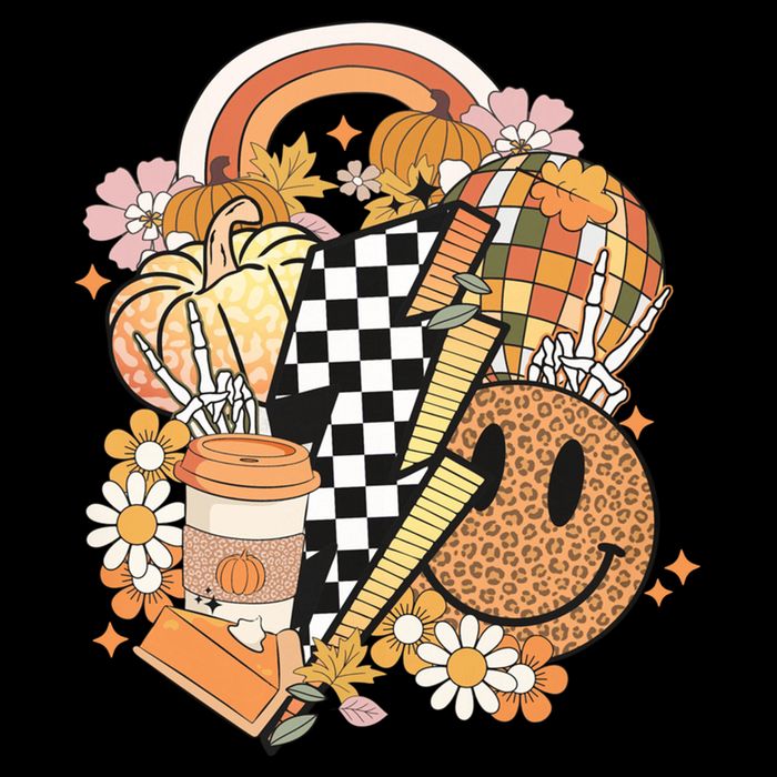 Pumpkin Coffee Cups Skeleton Groovy 70S Flowers Fall Autumn Gift Impact Tech Backpack