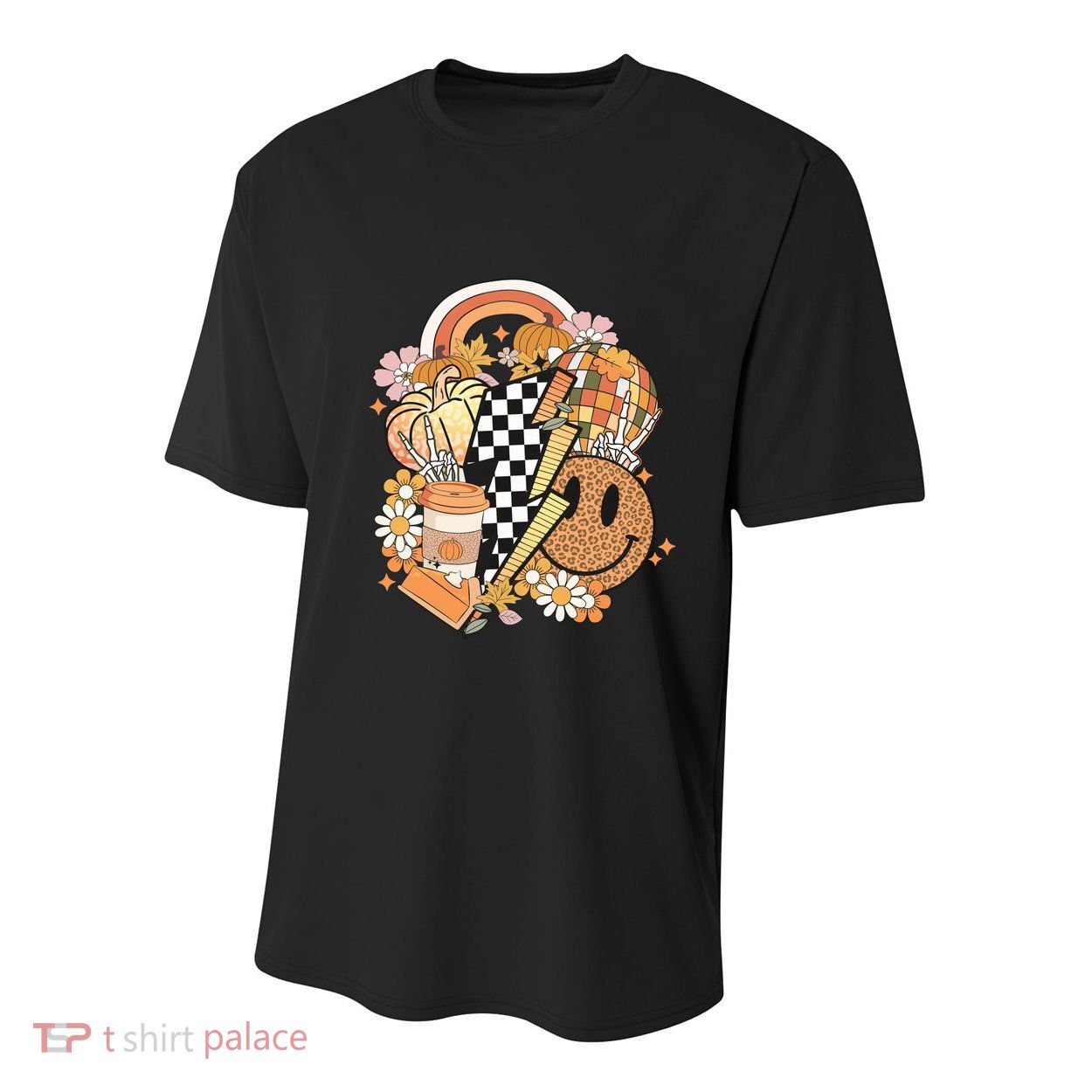 Pumpkin Coffee Cups Skeleton Groovy 70S Flowers Fall Autumn Gift Youth Performance Sprint T-Shirt