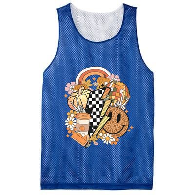 Pumpkin Coffee Cups Skeleton Groovy 70S Flowers Fall Autumn Gift Mesh Reversible Basketball Jersey Tank