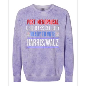 Postmenopausal Childless Cat Lady Ready To Vote Kamala Colorblast Crewneck Sweatshirt