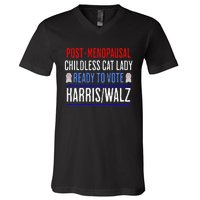 Postmenopausal Childless Cat Lady Ready To Vote Kamala V-Neck T-Shirt