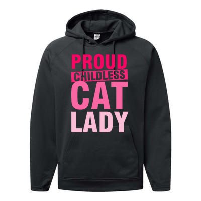 Proud Childless Cat Lady Vintage Design Performance Fleece Hoodie