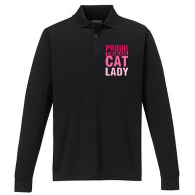 Proud Childless Cat Lady Vintage Design Performance Long Sleeve Polo