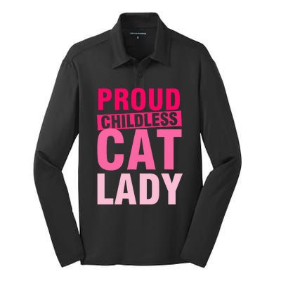 Proud Childless Cat Lady Vintage Design Silk Touch Performance Long Sleeve Polo