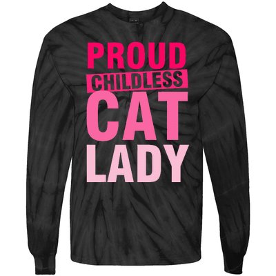 Proud Childless Cat Lady Vintage Design Tie-Dye Long Sleeve Shirt