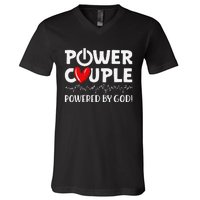 Power Couple Christian Couples Matching Valentines Day V-Neck T-Shirt