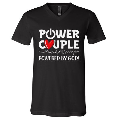 Power Couple Christian Couples Matching Valentines Day V-Neck T-Shirt